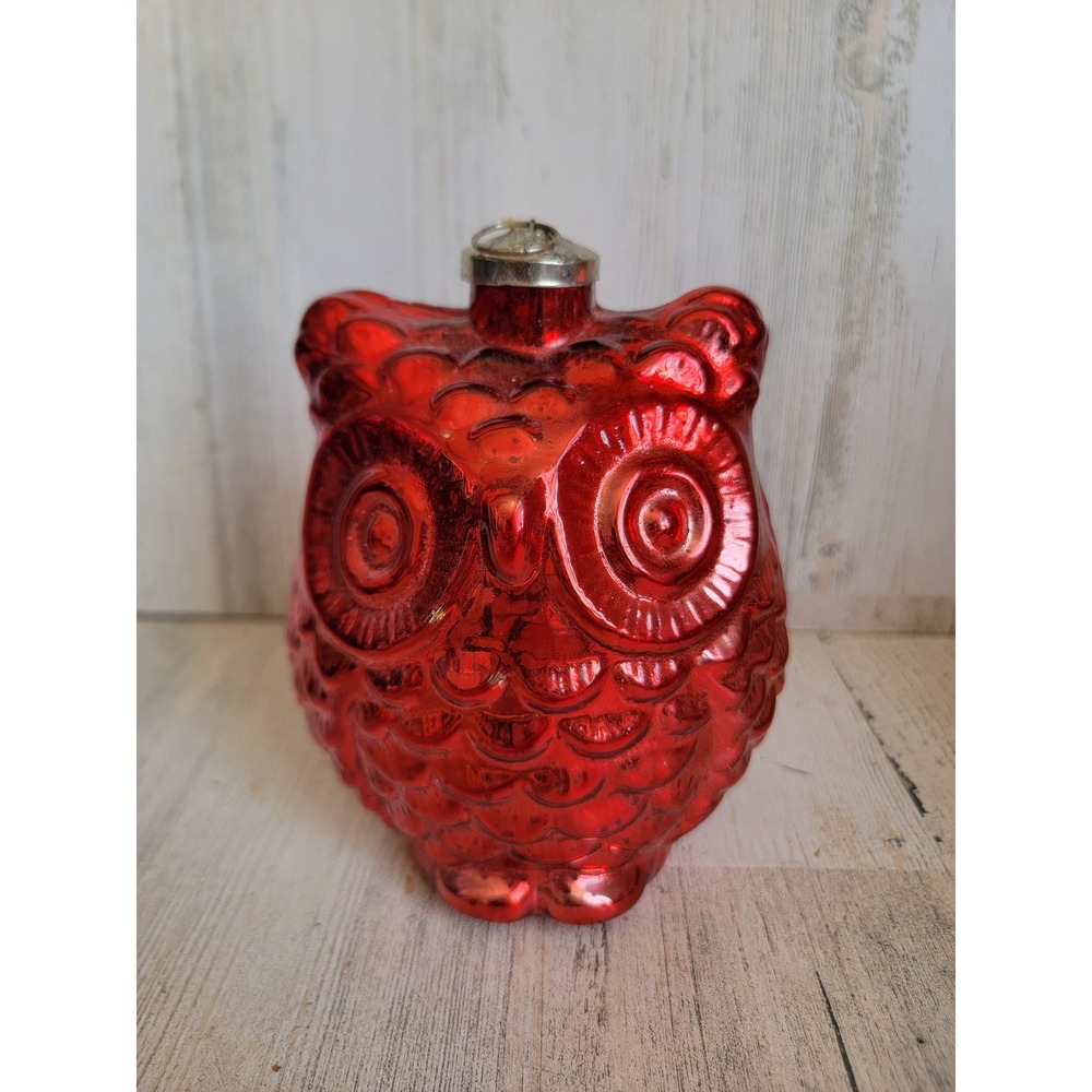 Vintage large owl red glass ornament Xmas bird unique